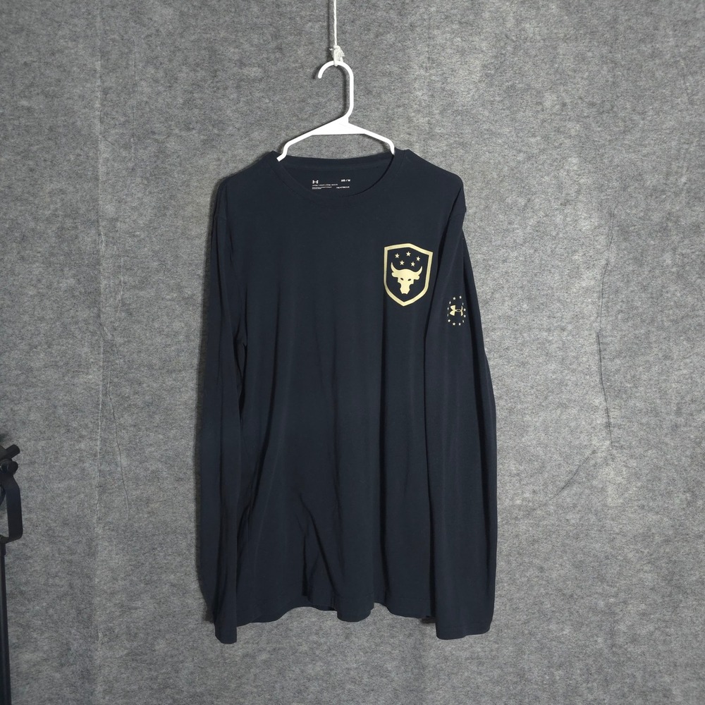 Under Armour Project Rock Shirt Mens M Navy Never Full Brahma Bull Graphic LS